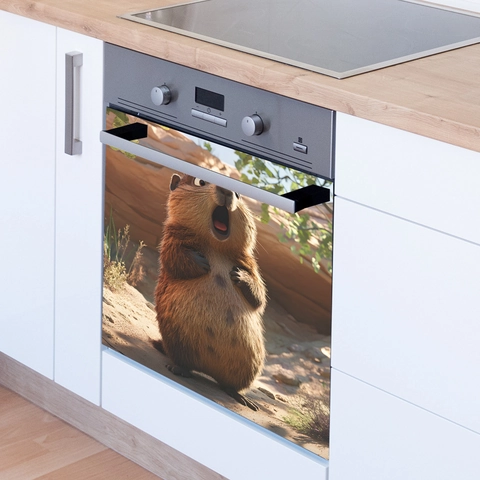 Funny 3D Cartoon Groundhog Kitchen Sticker PVC Self Adhesive Dishwasher Fridge Decoration Decal Home Decor Groundhog Poster