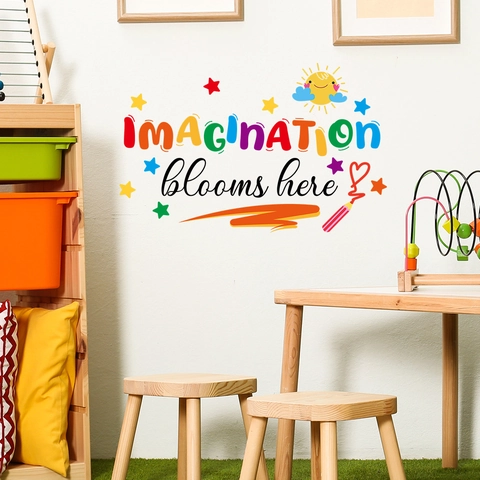 Imagination Blooms Here Adesivo Murale Con Citazione Colorata Per Camera Dei Bambini Aula Decorazione In PVC Decalcomania Arte