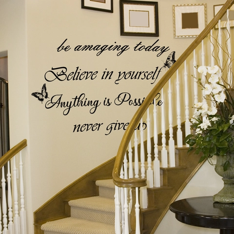 Inspirierende Englische Zitate Wandtattoo Mit Schmetterling Abnehmbare PVC Wandaufkleber Für Wohnzimmer Büro Home Dekor