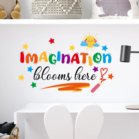 Imagination Blooms Here Adesivo Murale Con Citazione Colorata Per Camera Dei Bambini Aula Decorazione In PVC Decalcomania Arte