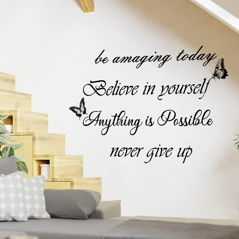 Inspirierende Englische Zitate Wandtattoo Mit Schmetterling Abnehmbare PVC Wandaufkleber Für Wohnzimmer Büro Home Dekor