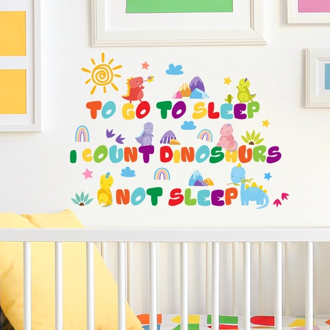 Sticker Mural Dinosaure Dessin Animé Coloré Slogan Décalcomanie Pour Chambre Enfants PVC Amovible Papier Peint Décoration