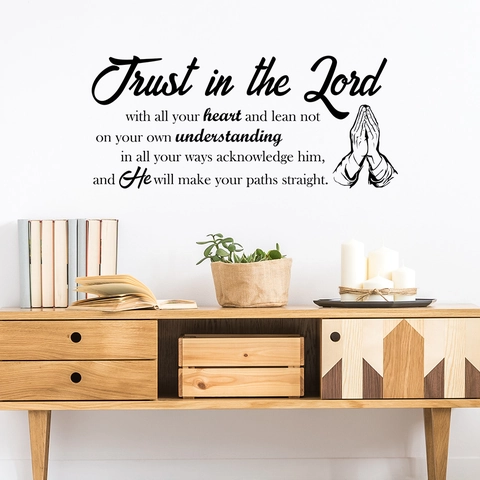 Inspirational Bible Verse Wall Sticker Trust In The Lord PVC Decal Prayer Hands Design Home Living Room Art Decor