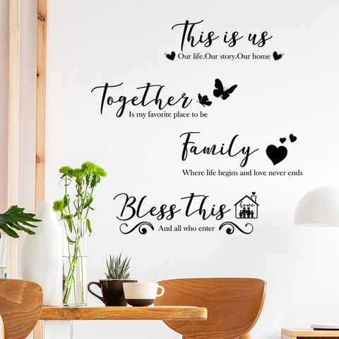 Adesivo da Parete in PVC Moderno con Slogan Inglese Citazione Famiglia Insieme Decalcomania Rimovibile per Soggiorno Camera da Letto