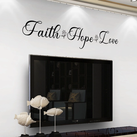 Faith Hope Love Inspirational Wall Decal Minimalist Black PVC Lettering Sticker With Floral Pattern For Living Room Bedroom