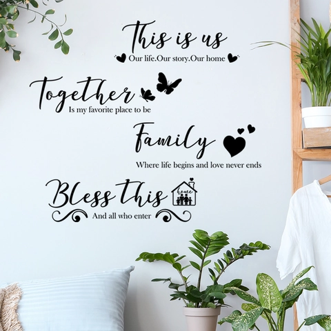 Adesivo da Parete in PVC Moderno con Slogan Inglese Citazione Famiglia Insieme Decalcomania Rimovibile per Soggiorno Camera da Letto