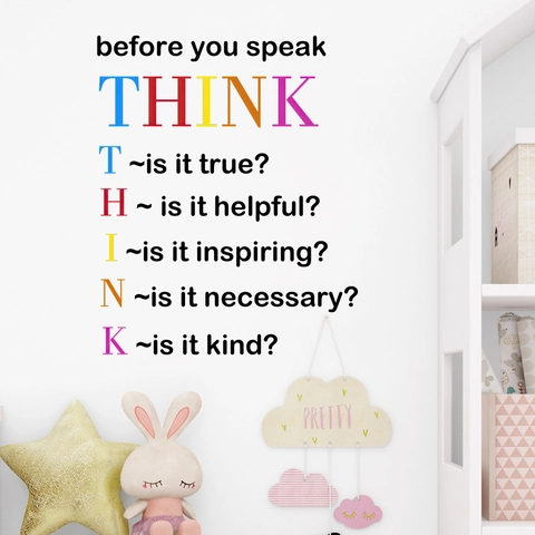 Pegatina de Pared con Cita Inspiradora Antes de Hablar THINK Educación Letras Arcoíris PVC Calcomanía Para Habitación Niños Aula Decoración