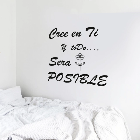 Modern Spanish Inspirational Quote Wall Sticker Cree En Ti Everything Is Possible PVC Floral Aesthetic Decal For Home Decor Black