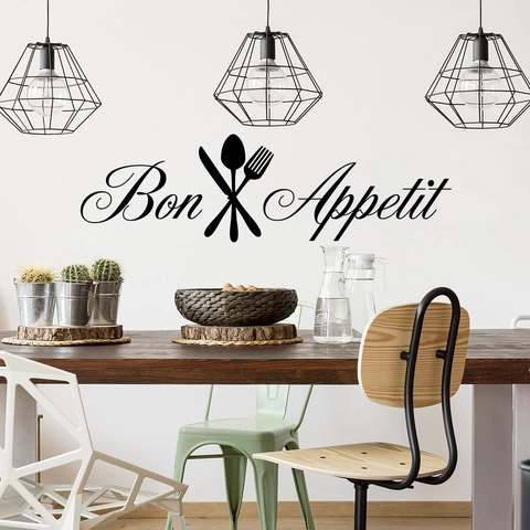 Bon Appetit Wall Decal With Knife Fork Spoon Cutlery Kitchen Wall Sticker PVC Removable Decor For Dining Room Restaurant