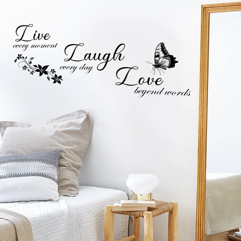 Live Laugh Love Αποφθέγματα Αυτοκόλλητο Τοίχου Πεταλούδα Ανθικό Σχέδιο PVC Διακοσμητικό Για Κρεβατοκάμαρα Σαλόνι Σπίτι