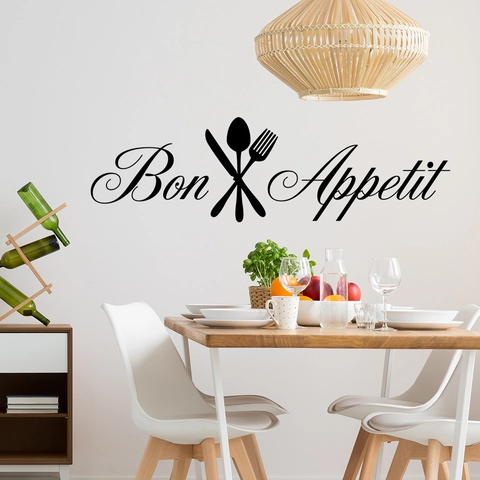 Bon Appetit Wall Decal With Knife Fork Spoon Cutlery Kitchen Wall Sticker PVC Removable Decor For Dining Room Restaurant
