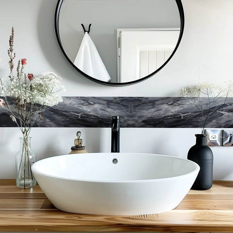 Pegatina De Pared De Cintura Autoadhesiva Con Patrón De Mármol Impermeable PVC Borde Decorativo Para Baño Sala De Estar Decoración Del Hogar
