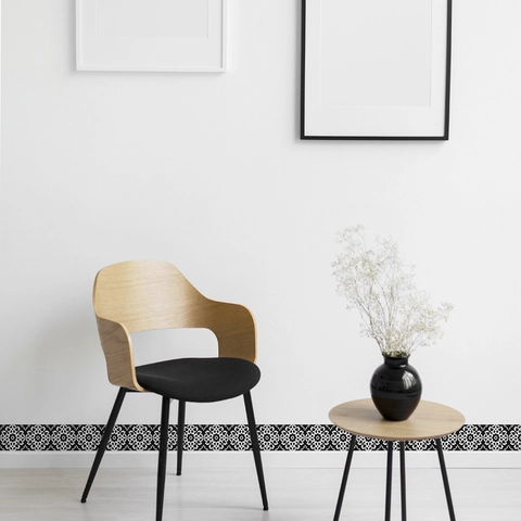 Zelfklevende Zwart En Wit Geometrische Mandala PVC Muurborder Sticker Waterdichte Taillelijn Decor Voor Badkamer Thuis