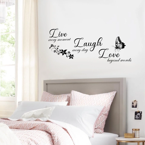 Live Laugh Love Αποφθέγματα Αυτοκόλλητο Τοίχου Πεταλούδα Ανθικό Σχέδιο PVC Διακοσμητικό Για Κρεβατοκάμαρα Σαλόνι Σπίτι