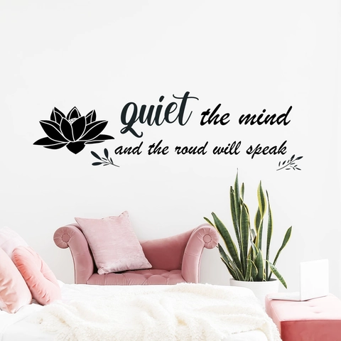 Lotus Flower Zen Quote Wall Sticker Quiet The Mind And The Soul Will Speak PVC Black Removable Decal For Living Room Bedroom