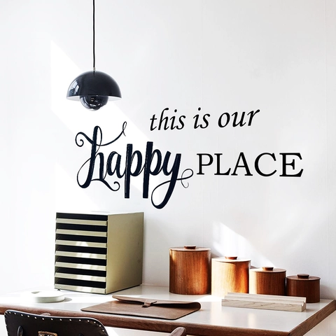 This Is Our Happy Place Quote Wall Decal PVC Black Art Lettering Slogan Wall Sticker For Living Room Bedroom Home Decor