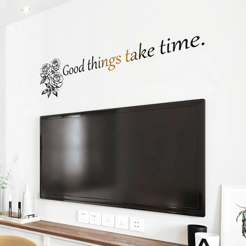 Adesivi Murali Rose Con Citazione Ispiratrice Good Things Take Time Decalcomanie Decorative in PVC Moderne Per Soggiorno