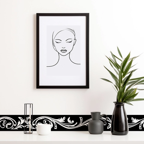 Zwart Wit Barok Krul Bloemen Muurborder Sticker Waterdicht PVC Wandsticker Voor Badkamer Keuken Woonkamer Decoratie