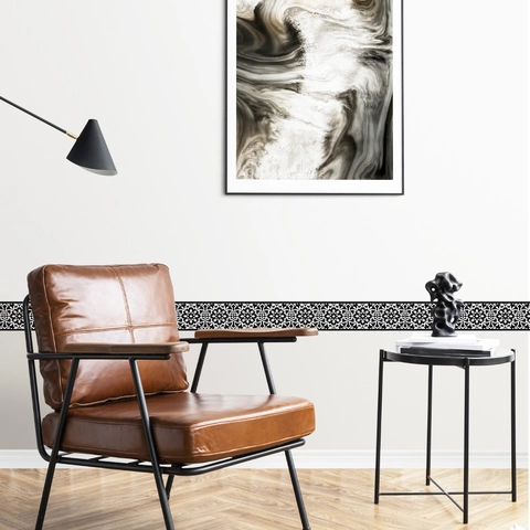 Schwarz Weiß Mandala Wandtattoo Bordüre Wasserdicht PVC Selbstklebend Taillenlinie Aufkleber Für Badezimmer Küche Deko