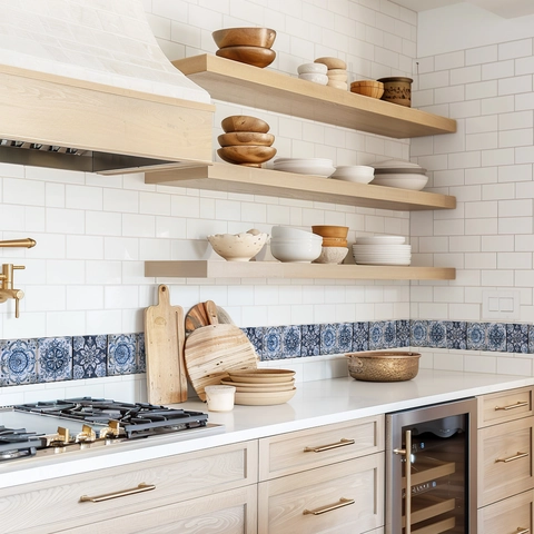 Adesivo Bordo Parete in PVC Floreale Blu Mediterraneo Decalcomania Piastrelle Autoadesiva Impermeabile per Cucina Bagno Casa