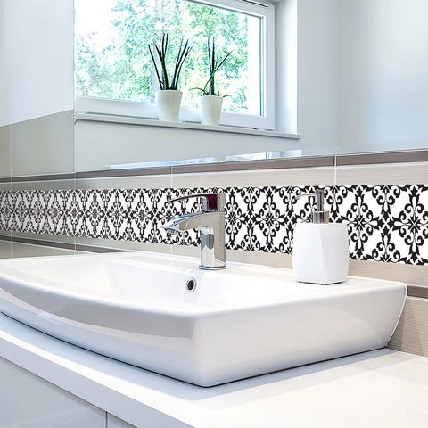 Retro Damask Floral Pattern PVC Waistline Wall Sticker Waterproof Self-Adhesive Border For Kitchen Bathroom Home Decor