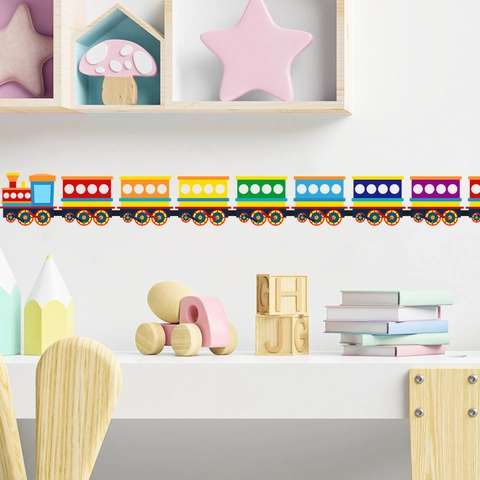 Cartoon Train Colorful Waistline Wall Sticker PVC Self Adhesive Waterproof Border Decal For Kids Nursery Room Home Decor