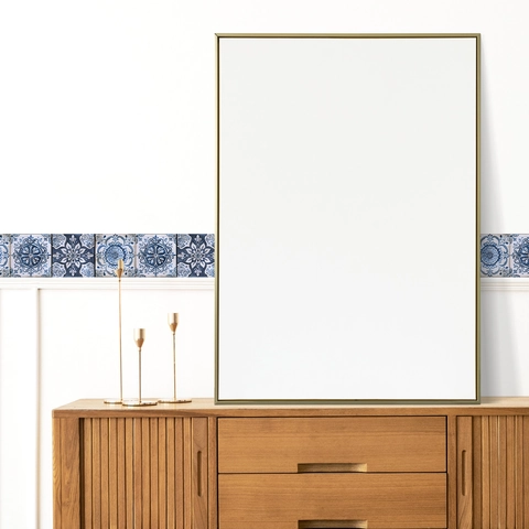 Adesivo Bordo Parete in PVC Floreale Blu Mediterraneo Decalcomania Piastrelle Autoadesiva Impermeabile per Cucina Bagno Casa
