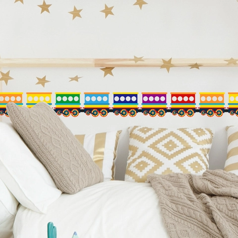Cartoon Train Colorful Waistline Wall Sticker PVC Self Adhesive Waterproof Border Decal For Kids Nursery Room Home Decor