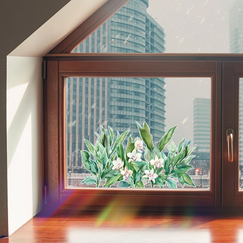 Lelie Bloem Iridiserende Raamfolie Statisch Hechtend Privacy Glassticker Decoratieve Zonvanger Prisma Decal Voor Huis