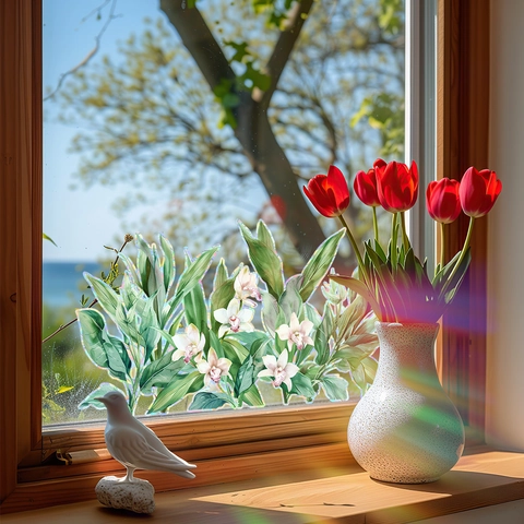 Lelie Bloem Iridiserende Raamfolie Statisch Hechtend Privacy Glassticker Decoratieve Zonvanger Prisma Decal Voor Huis