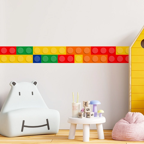 Kleurrijke Bouwstenen Patroon Muursticker Rand Waterdicht PVC Zelfklevend Decoratief Taillelijn Decal Voor Kinderkamer Huis Decoratie