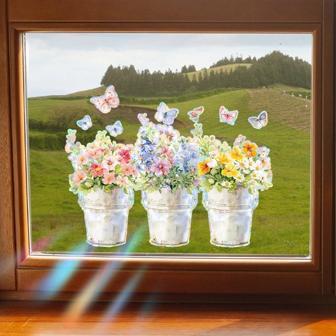 Adesivo per Finestra Prisma Arcobaleno PVC Statico Farfalla Fiore Pattern Decorativo Stampa UV Laser Sun Catcher per Casa