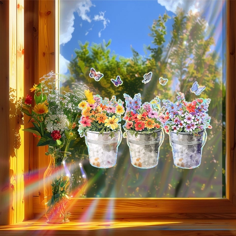 Regenbogen-Prisma Fensteraufkleber Statisch Haftend PVC Sonnenfänger Blume Schmetterling Muster Für Wohnzimmer Dekoration