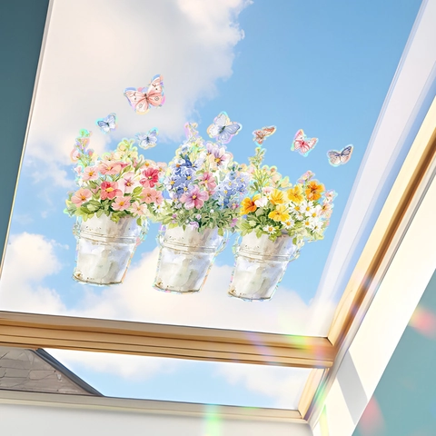Adesivo per Finestra Prisma Arcobaleno PVC Statico Farfalla Fiore Pattern Decorativo Stampa UV Laser Sun Catcher per Casa