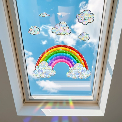 Regenbogen Wolk Venster Suncatcher Sticker Statische Hechting PVC Prismatische Breking Decal Voor Glazen Deur Huis Decoratie