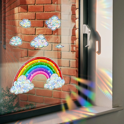 Regenbogen Wolk Venster Suncatcher Sticker Statische Hechting PVC Prismatische Breking Decal Voor Glazen Deur Huis Decoratie