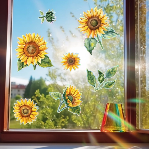 Sunflower Window Cling Static Sun Catcher Holographic Rainbow Effect Laser PVC Glass Sticker Home Decoration