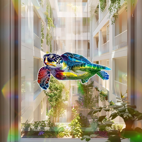 Bunter Regenbogen Meeresschildkröte Fensterfolie Statisch Haftend UV Lasereffekt Glasaufkleber Kleberfrei Abnehmbar Fenster Deko