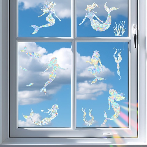 Meerjungfrau Regenbogen Prisma Fensteraufkleber Ozean Motive Sonnenfänger Aufkleber Für Glasfenster Heimdekoration