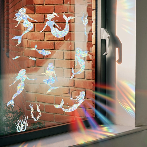 Meerjungfrau Regenbogen Prisma Fensteraufkleber Ozean Motive Sonnenfänger Aufkleber Für Glasfenster Heimdekoration