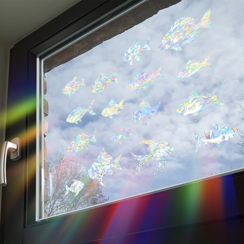 Irisierender Fisch Prisma Suncatcher Fensteraufkleber Statische Regenbogen Fensterfolie Für Glastür Heimdekoration Dekorative