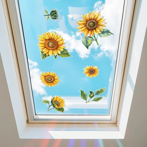 Sunflower Window Cling Static Sun Catcher Holographic Rainbow Effect Laser PVC Glass Sticker Home Decoration