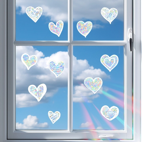 Regenbogenprisma Herz Sonnenfänger Fensteraufkleber Statisch PVC Laser Bunt Dekorativer Aufkleber Für Glasoberfläche Zuhause Dekor