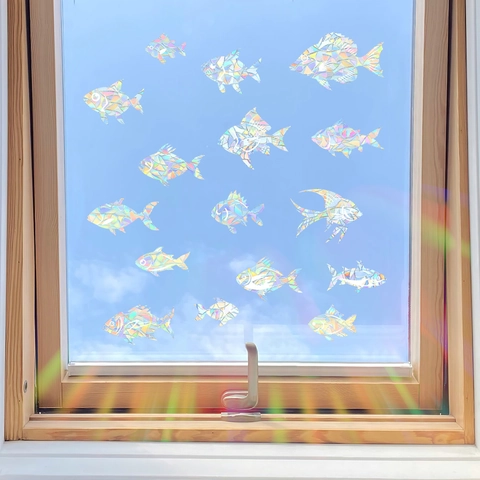 Irisierender Fisch Prisma Suncatcher Fensteraufkleber Statische Regenbogen Fensterfolie Für Glastür Heimdekoration Dekorative