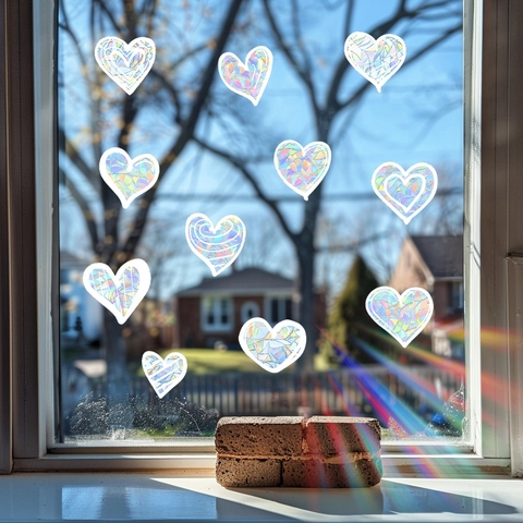 Regenbogenprisma Herz Sonnenfänger Fensteraufkleber Statisch PVC Laser Bunt Dekorativer Aufkleber Für Glasoberfläche Zuhause Dekor