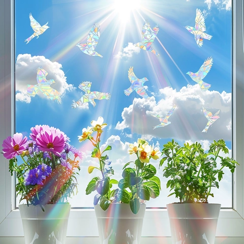 Holografischer Vogel Regenbogen Prisma Fensteraufkleber Statisch Haftend PVC Glasaufkleber Dekoration Antikollision
