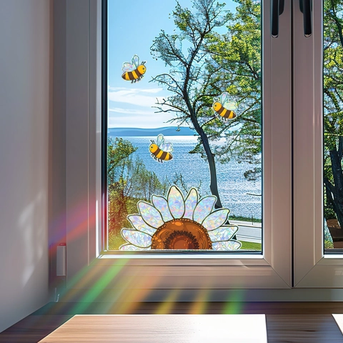 Cartoon Sonnenblume Biene Sonneneinfangend Fensteraufkleber Regenbogen Prisma Glas Dekor Statisch Haftend