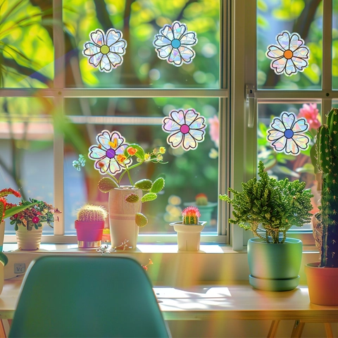 Adesivi Arcobaleno Olografici per Finestra Sun Catcher Adesione Statica Decalcomanie Margherita Senza Colla Decorazione Vetro Casa