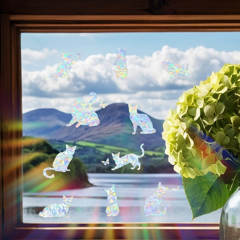 Regenbogenprisma Katze Fensteraufkleber Sonnenfänger PVC Statische Haftung Dekor Prismentier Schmetterling Glas Für Zuhause