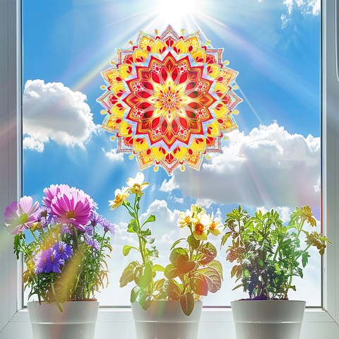 Mandala Fensteraufkleber 3D UV Bunt Statisch Haftend PVC Regenbogeneffekt Deko Glasfolie Für Haus Balkon Fenster Dekoration